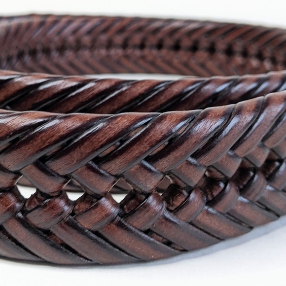 Tommy Hilfiger Braided Vegetable Burnish Genuine Leather Belt Brass Buckle XXL - Picture 7 of 10